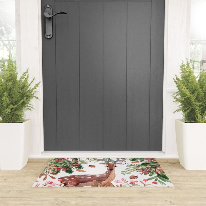 Cute, Watercolor, Deer Painting Welcome Mat Gallery Image 3