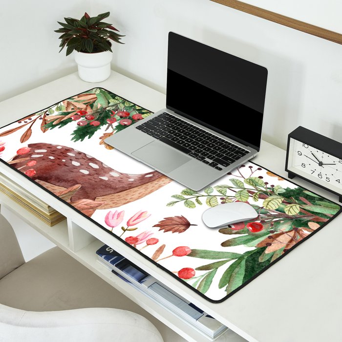 Cute, Watercolor, Deer Painting Desk Mat Gallery Image 2
