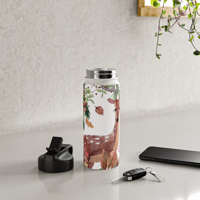 Cute, Watercolor, Deer Painting Water Bottle Gallery Image 4