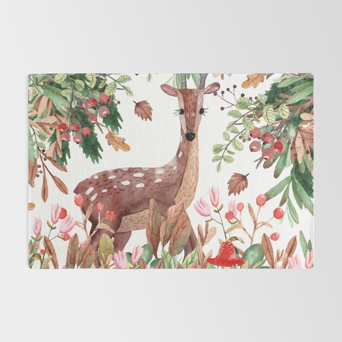 Cute, Watercolor, Deer Painting Rug Gallery Image 2