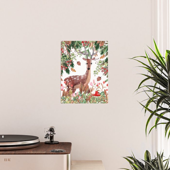 Cute, Watercolor, Deer Painting Poster Gallery Image 2