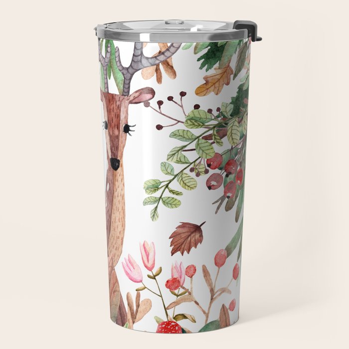 Cute, Watercolor, Deer Painting Travel Mug Gallery Image 2