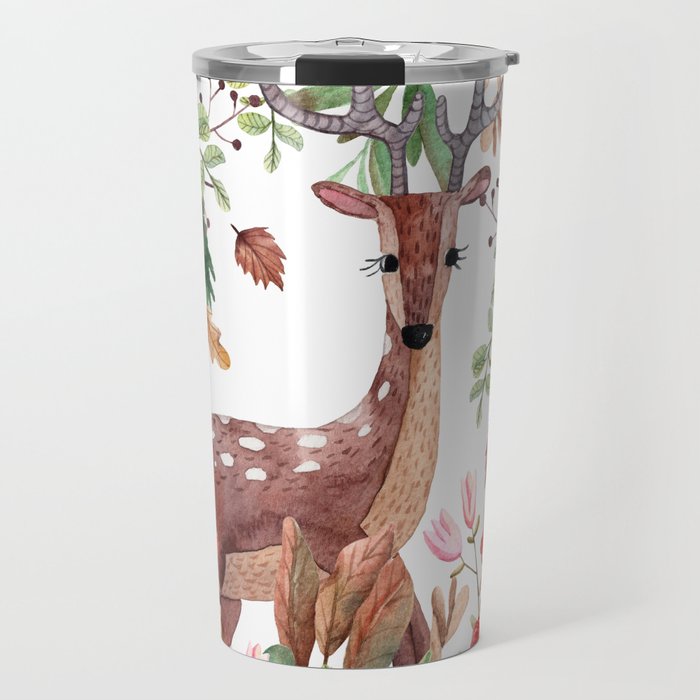 Cute, Watercolor, Deer Painting Travel Mug Gallery Image 1