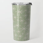 Mid Century Modern Twinkling Retro Starburst Pattern in Sage Green and Beige Travel Mug Gallery Image 2