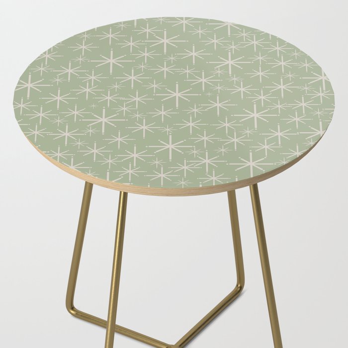 Mid Century Modern Twinkling Retro Starburst Pattern in Sage Green and Beige Side Table Gallery Image 2
