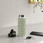 Mid Century Modern Twinkling Retro Starburst Pattern in Sage Green and Beige Water Bottle Gallery Image 4