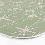 Mid Century Modern Twinkling Retro Starburst Pattern in Sage Green and Beige Bath Mat Gallery Image 3