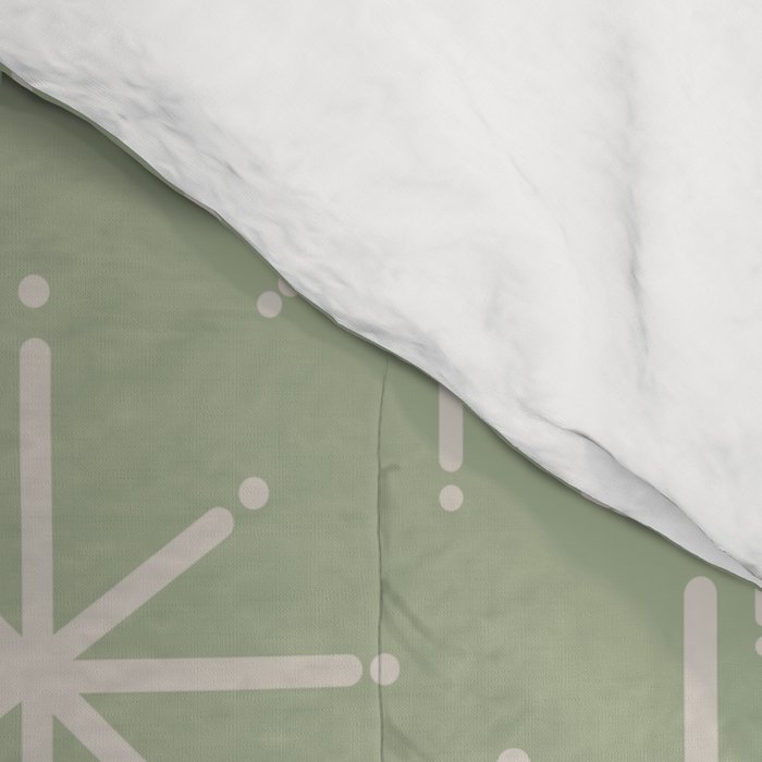 Mid Century Modern Twinkling Retro Starburst Pattern in Sage Green and Beige Comforter Gallery Image 4