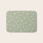 Mid Century Modern Twinkling Retro Starburst Pattern in Sage Green and Beige Bath Mat Gallery Image 1