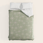 Mid Century Modern Twinkling Retro Starburst Pattern in Sage Green and Beige Duvet Cover Gallery Image 6