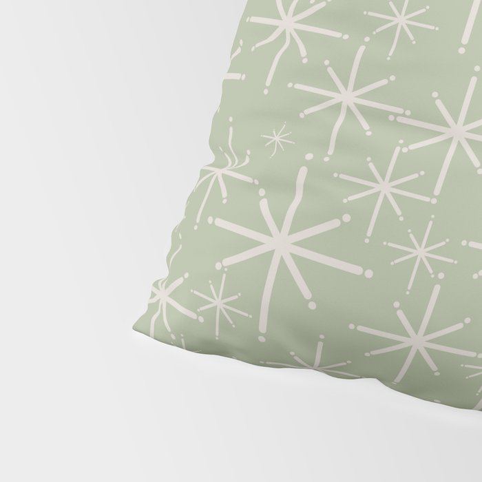 Mid Century Modern Twinkling Retro Starburst Pattern in Sage Green and Beige Pillow Sham Gallery Image 4