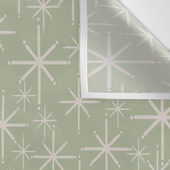 Mid Century Modern Twinkling Retro Starburst Pattern in Sage Green and Beige Wall Tapestry Gallery Image 3