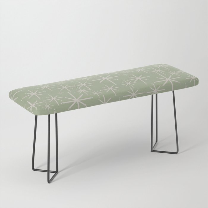 Mid Century Modern Twinkling Retro Starburst Pattern in Sage Green and Beige Bench Gallery Image 1