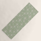 Mid Century Modern Twinkling Retro Starburst Pattern in Sage Green and Beige Yoga Mat Gallery Image 1