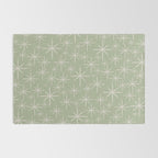 Mid Century Modern Twinkling Retro Starburst Pattern in Sage Green and Beige Rug Gallery Image 2
