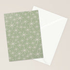 Mid Century Modern Twinkling Retro Starburst Pattern in Sage Green and Beige Stationery Card Gallery Image 2