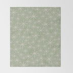 Mid Century Modern Twinkling Retro Starburst Pattern in Sage Green and Beige Throw Blanket Gallery Image 2