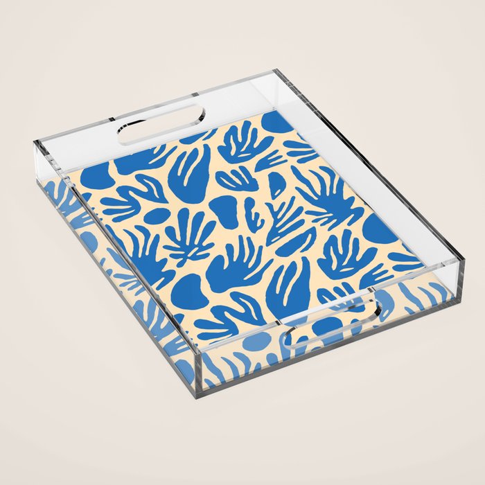 Blue nature leaf shape art pattern Acrylic Tray Gallery Image 1