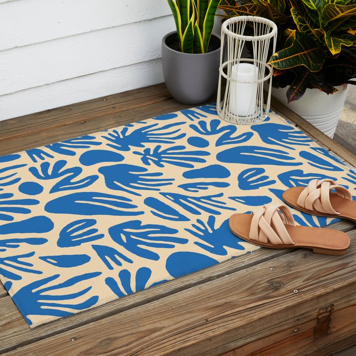 Blue nature leaf shape art pattern Outdoor Rug Gallery Image 2