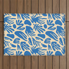 Blue nature leaf shape art pattern Outdoor Rug Gallery Image 1