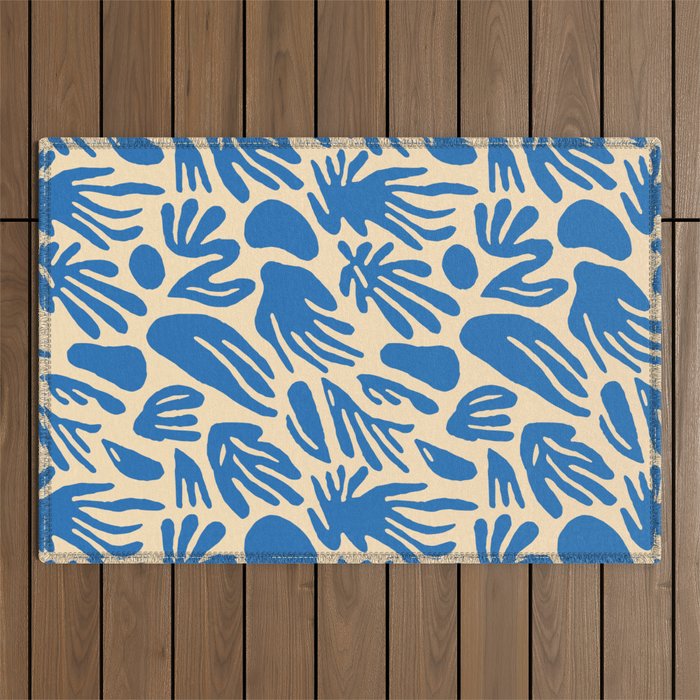 Blue nature leaf shape art pattern Outdoor Rug Gallery Image 1