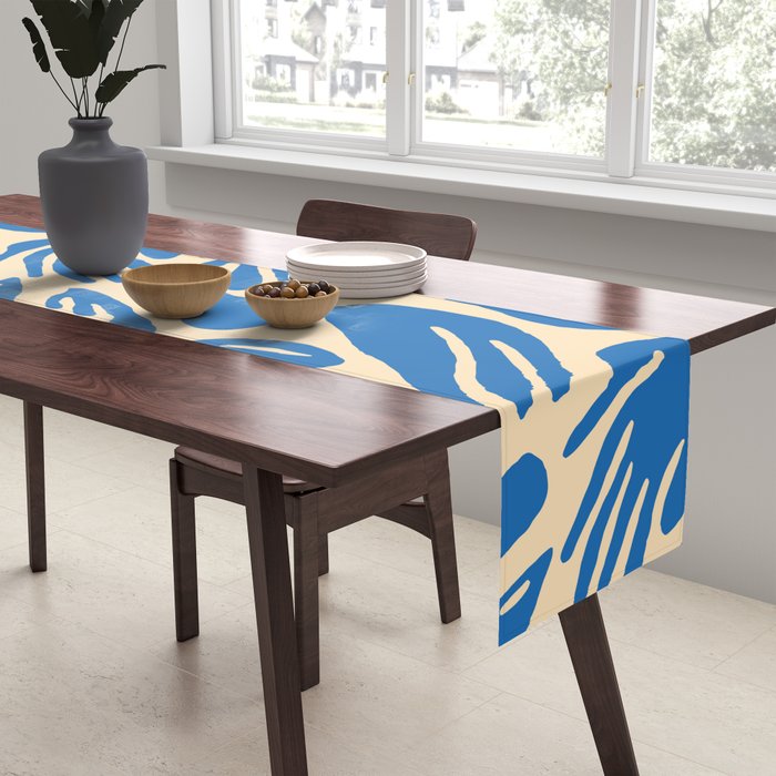 Blue nature leaf shape art pattern Table Runner Gallery Image 2