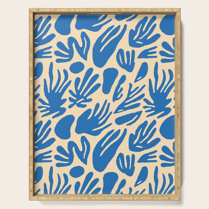 Blue nature leaf shape art pattern Serving Tray Gallery Image 1