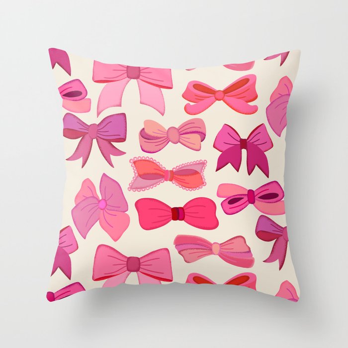 Vintage Pink Bows Throw Pillow Gallery Image 6