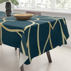 Festive, Floral Prints, Line Art, Dark Teal and Gold Tablecloth Gallery Image 3