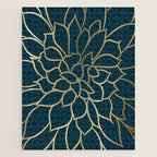 Festive, Floral Prints, Line Art, Dark Teal and Gold Jigsaw Puzzle Gallery Image 1