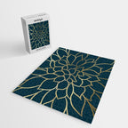 Festive, Floral Prints, Line Art, Dark Teal and Gold Jigsaw Puzzle Gallery Image 2