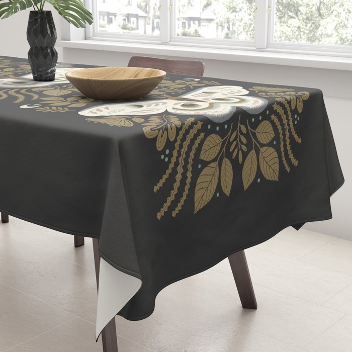 Folk Art Moth - Black Tablecloth Gallery Image 3