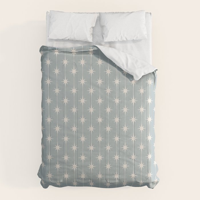 Midcentury Stars and Dots Pattern in Light Blue Gray and Cream Comforter Gallery Image 6