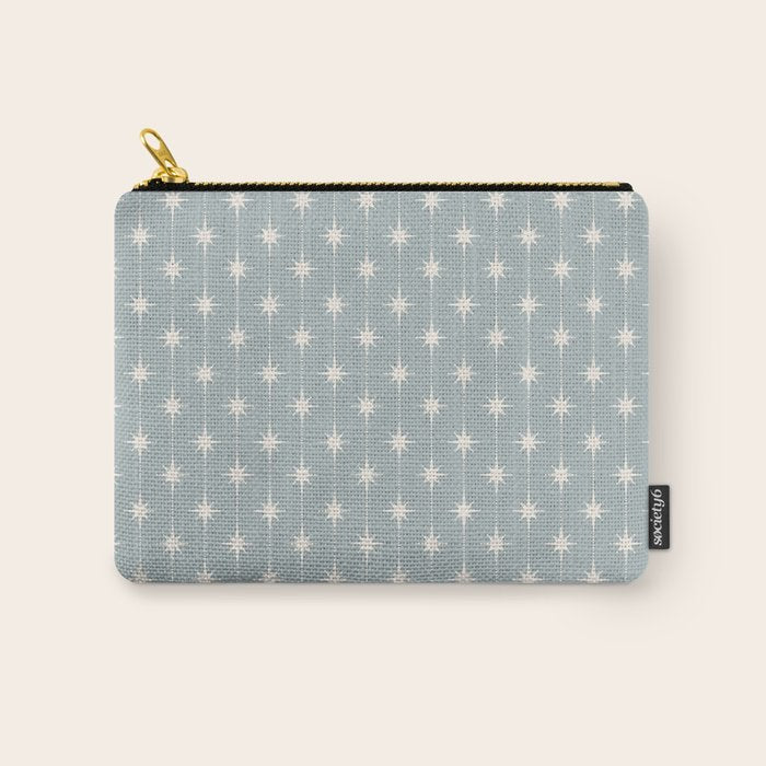 Midcentury Stars and Dots Pattern in Light Blue Gray and Cream Carry All Pouch Gallery Image 1
