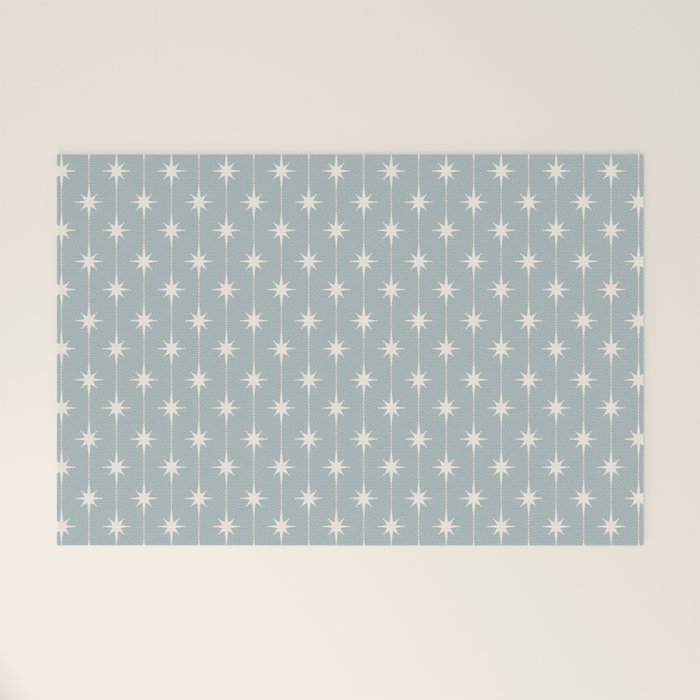 Midcentury Stars and Dots Pattern in Light Blue Gray and Cream Welcome Mat Gallery Image 1