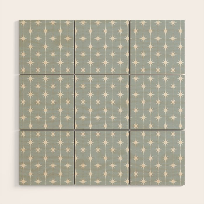Midcentury Stars and Dots Pattern in Light Blue Gray and Cream Wood Wall Art Gallery Image 1