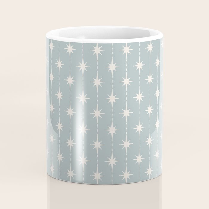Midcentury Stars and Dots Pattern in Light Blue Gray and Cream Coffee Mug Gallery Image 4