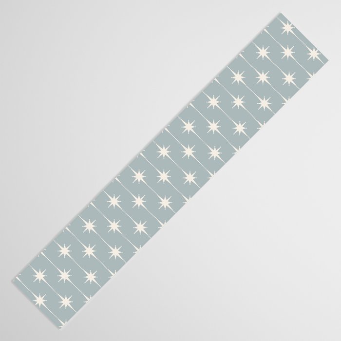 Midcentury Stars and Dots Pattern in Light Blue Gray and Cream Table Runner Gallery Image 3