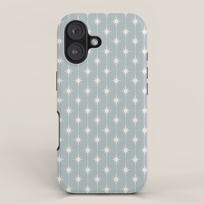 Midcentury Stars and Dots Pattern in Light Blue Gray and Cream iPhone Case Gallery Image 1