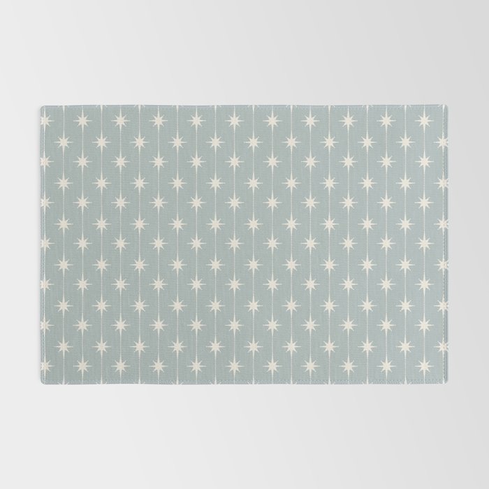Midcentury Stars and Dots Pattern in Light Blue Gray and Cream Rug Gallery Image 2