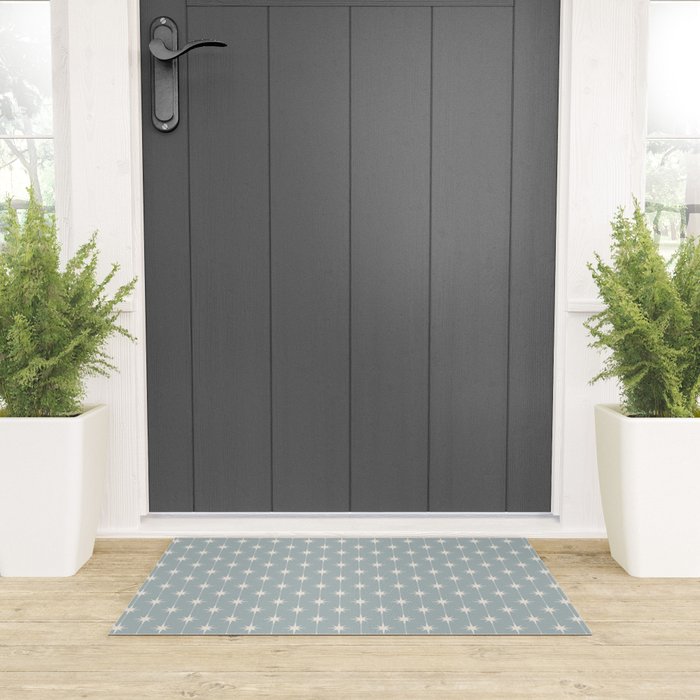 Midcentury Stars and Dots Pattern in Light Blue Gray and Cream Welcome Mat Gallery Image 3