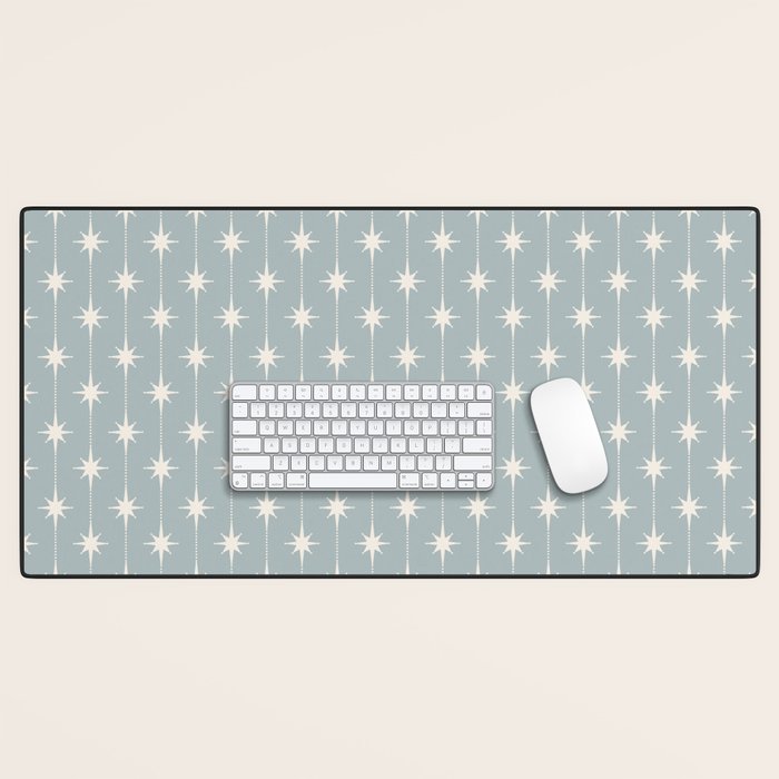 Midcentury Stars and Dots Pattern in Light Blue Gray and Cream Desk Mat Gallery Image 1