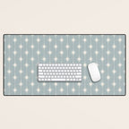 Midcentury Stars and Dots Pattern in Light Blue Gray and Cream Desk Mat Gallery Image 1
