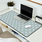 Midcentury Stars and Dots Pattern in Light Blue Gray and Cream Desk Mat Gallery Image 2