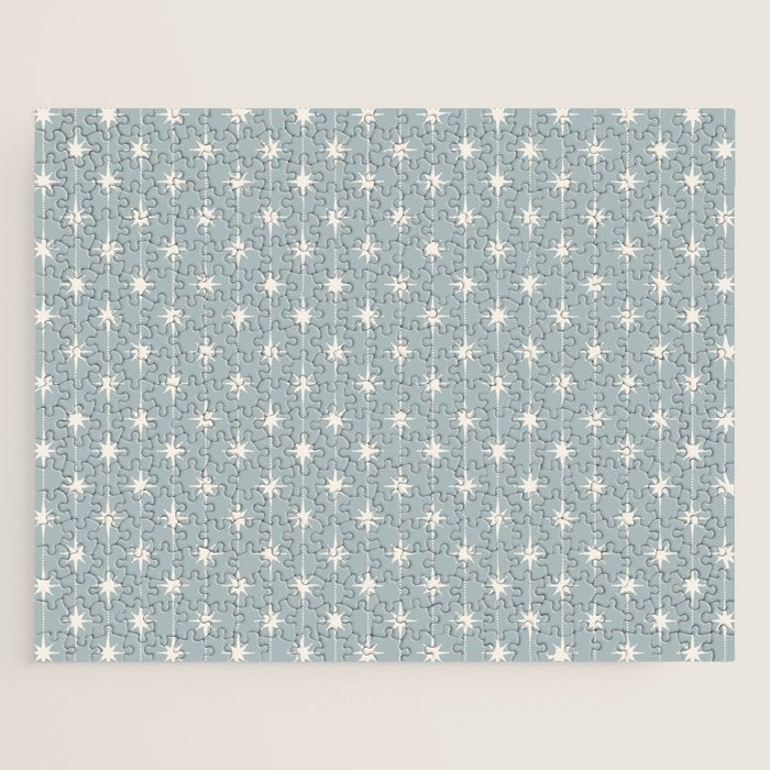 Midcentury Stars and Dots Pattern in Light Blue Gray and Cream Jigsaw Puzzle Gallery Image 1