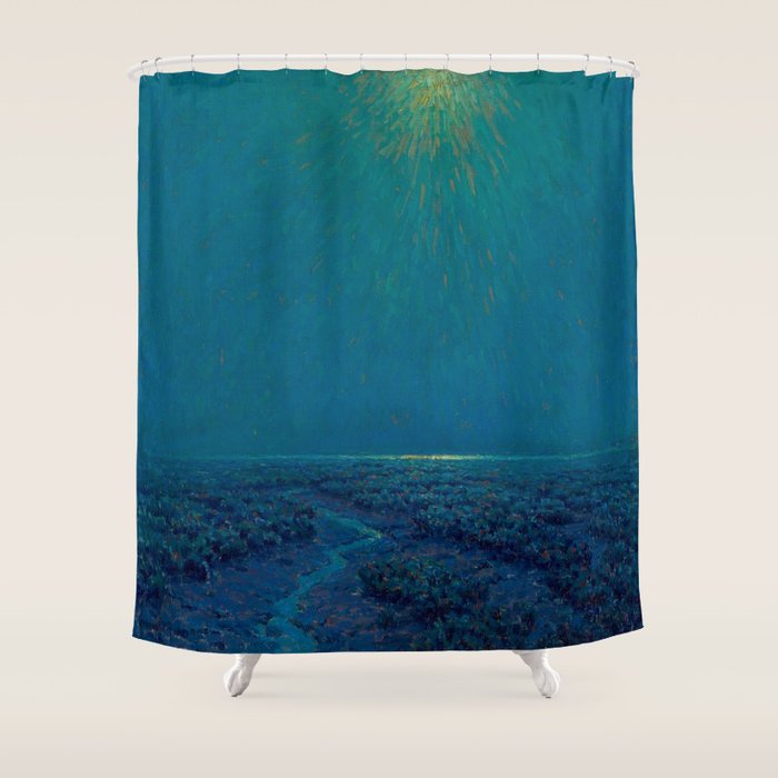 Granville Redmond-Moonlight on the Marsh Oil Painting Shower Curtain Gallery Image 1