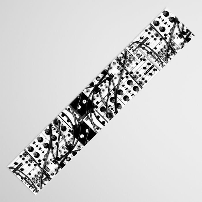 analog synthesizer system - modular black and white Table Runner Gallery Image 3