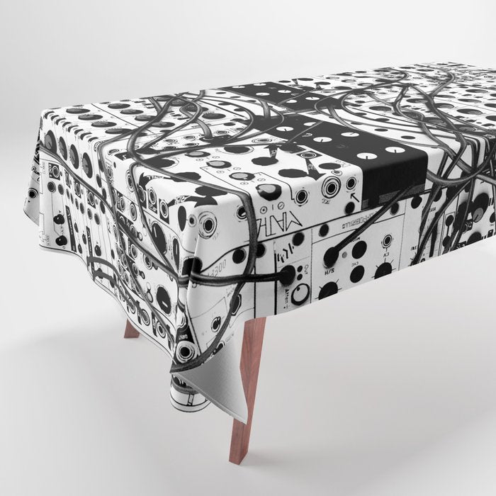 analog synthesizer system - modular black and white Tablecloth Gallery Image 1