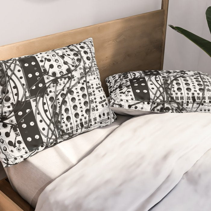 analog synthesizer system - modular black and white Pillow Sham Gallery Image 2