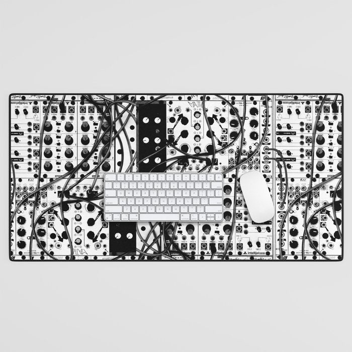 analog synthesizer system - modular black and white Desk Mat Gallery Image 1